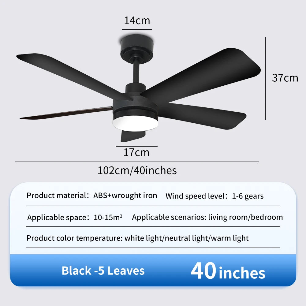 Orlena 40/52-Inch Black Ceiling Fan with Light – Remote Control