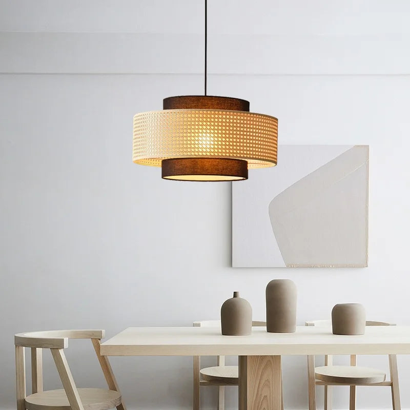 Rattan & Fabric Chandelier – Vintage Modern for Dining Room, Living Room, Kitchen Island | Coralie Dome by Evenlyr