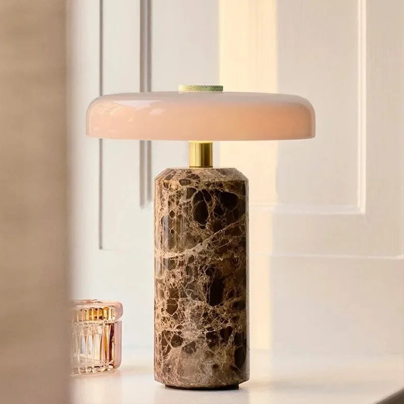 Marble & Glass Table Lamp – Modern Minimalist Cordless Rechargeable for Bedside, Desk & Office, Living Room | Elowen Grove by Evenlyr