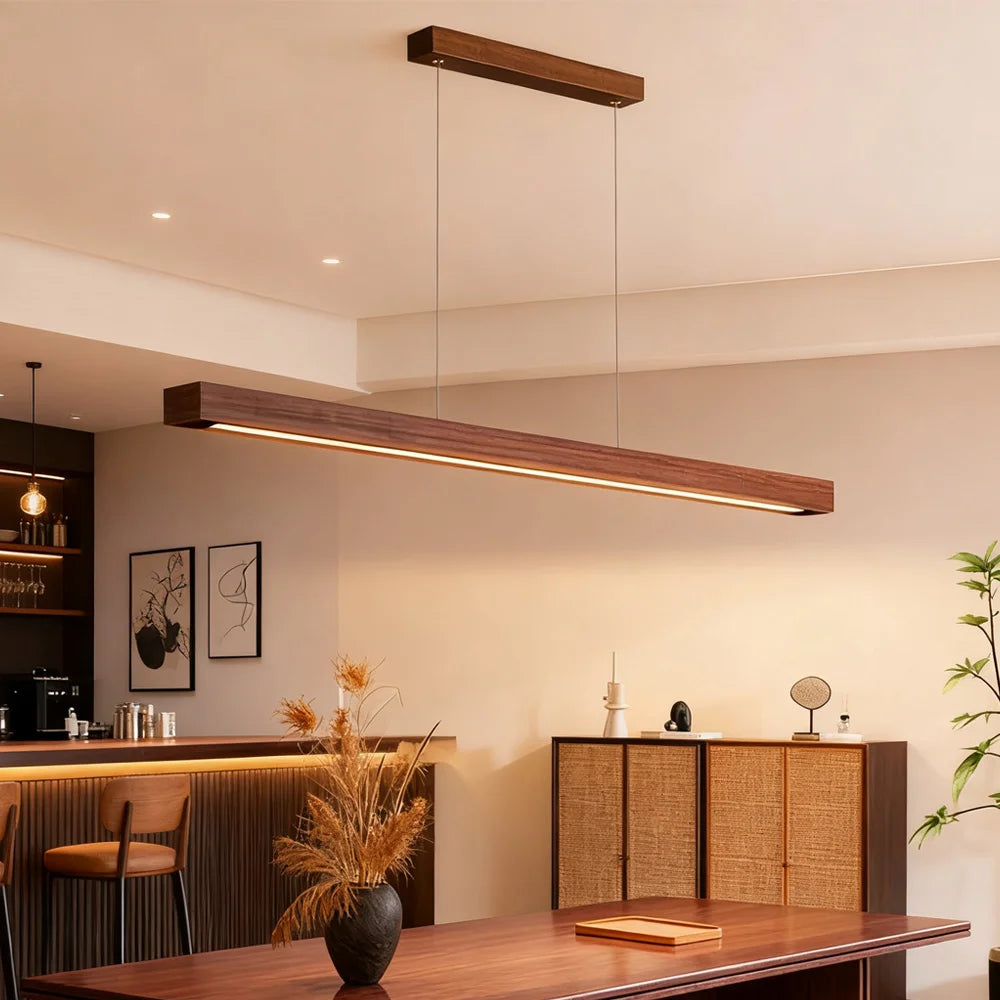 Ginevra Long Wood Pendant Light for Dining Table – Nordic