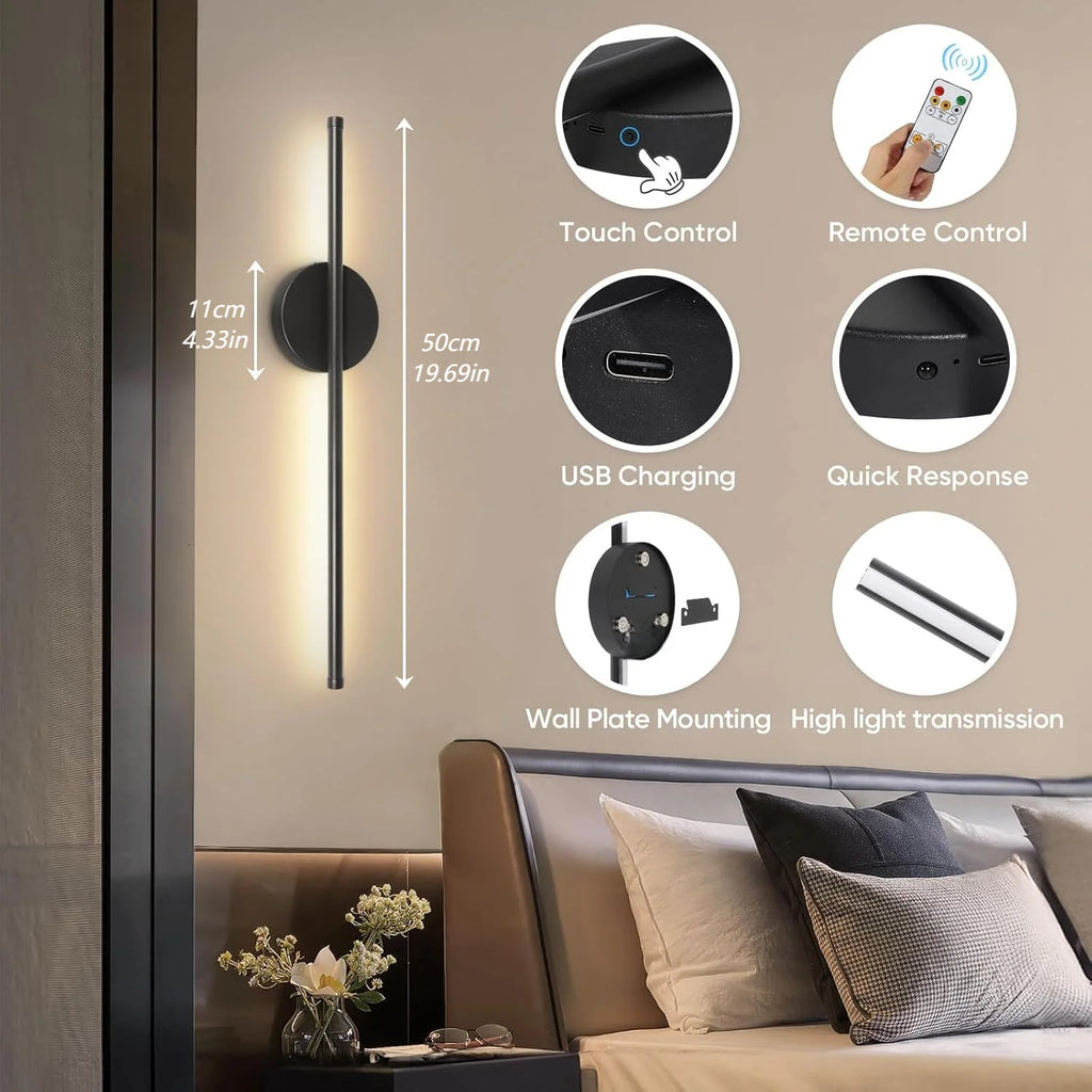 Metal Wall Sconce – Modern Minimalist Cordless Rechargeable for Bedroom, Dining Room, Hallway | Ilyra Beam by Evenlyr
