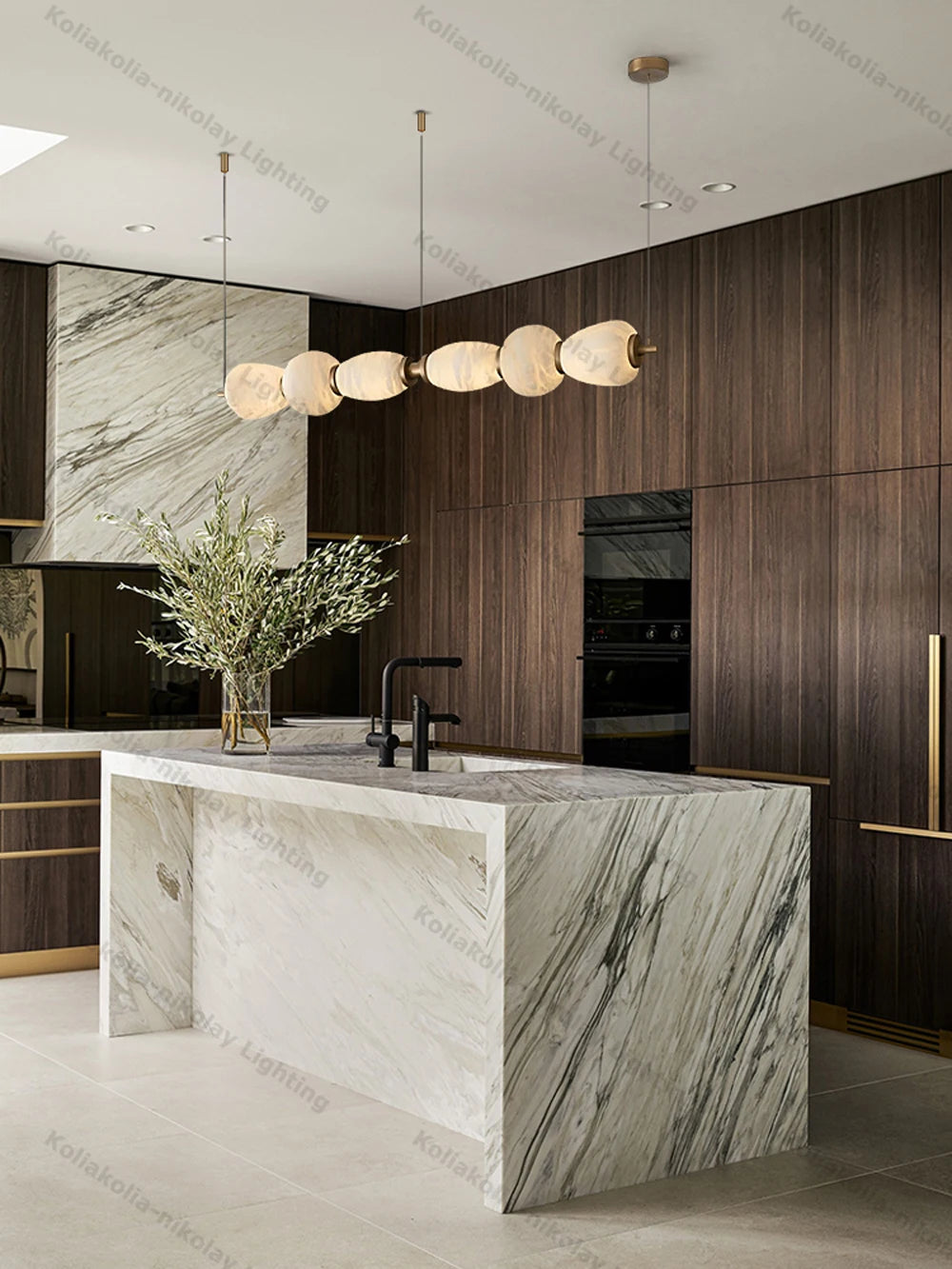 Alabaster & Marble Chandelier – Art Deco Dimmable LED for Dining Room, Living Room, Foyer | Vivienne Line by Evenlyr