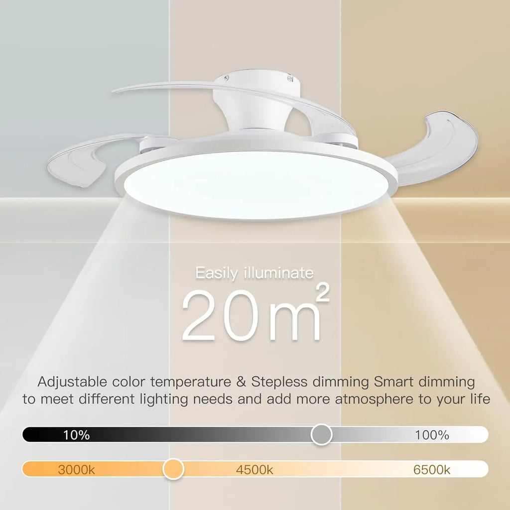 Firenze Retractable Blades Ceiling Fan with Light for Living Room – App Control