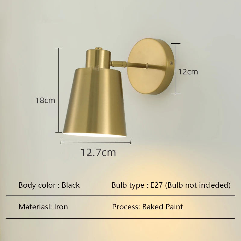 Vintage Adjustable Wall Mounted Sconce Bedside Lamp for Bedroom Study Decoration Led Interior Wall Lighting Fixtures Black Brass