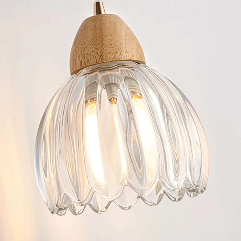 Glass & Wood Pendant Light – Modern Minimalist for Kitchen Island, Dining Room, Bedroom | Jessamine Halo by Evenlyr
