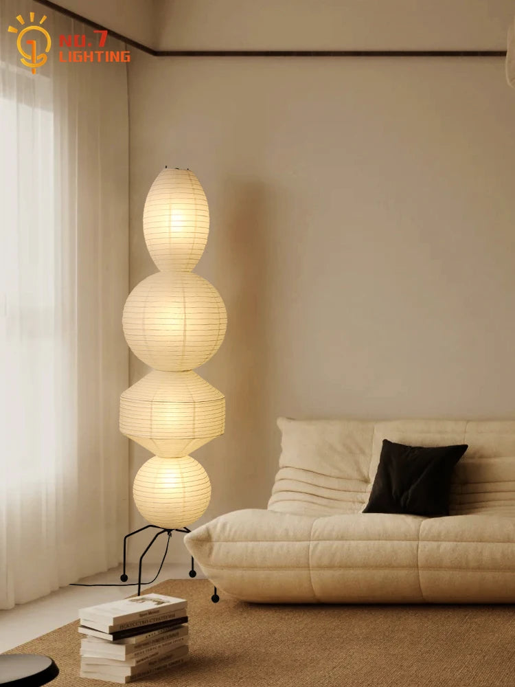 Rice Paper Floor Lamp – Wabi-Sabi Japanese for Living Room, Reading Corner, Hotel Lounge | Zaria Orbit by Evenlyr