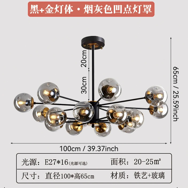 Glass Globe Chandelier – Nordic Modern LED for Living Room, Dining Room & Kitchen | Virelle Veil by Evenlyr