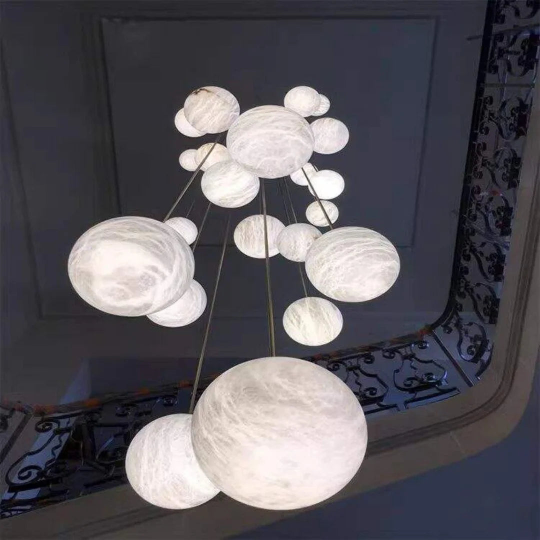 Alabaster & Marble Linear Chandelier – Modern Linear for Living Room, Bedroom & Bedside | Lunara Dome by Evenlyr