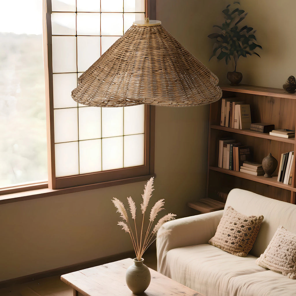Rattan & Wood Chandelier – Organic Modern for Dining Room, Living Room, Kitchen Island | Solenne Orbit by Evenlyr