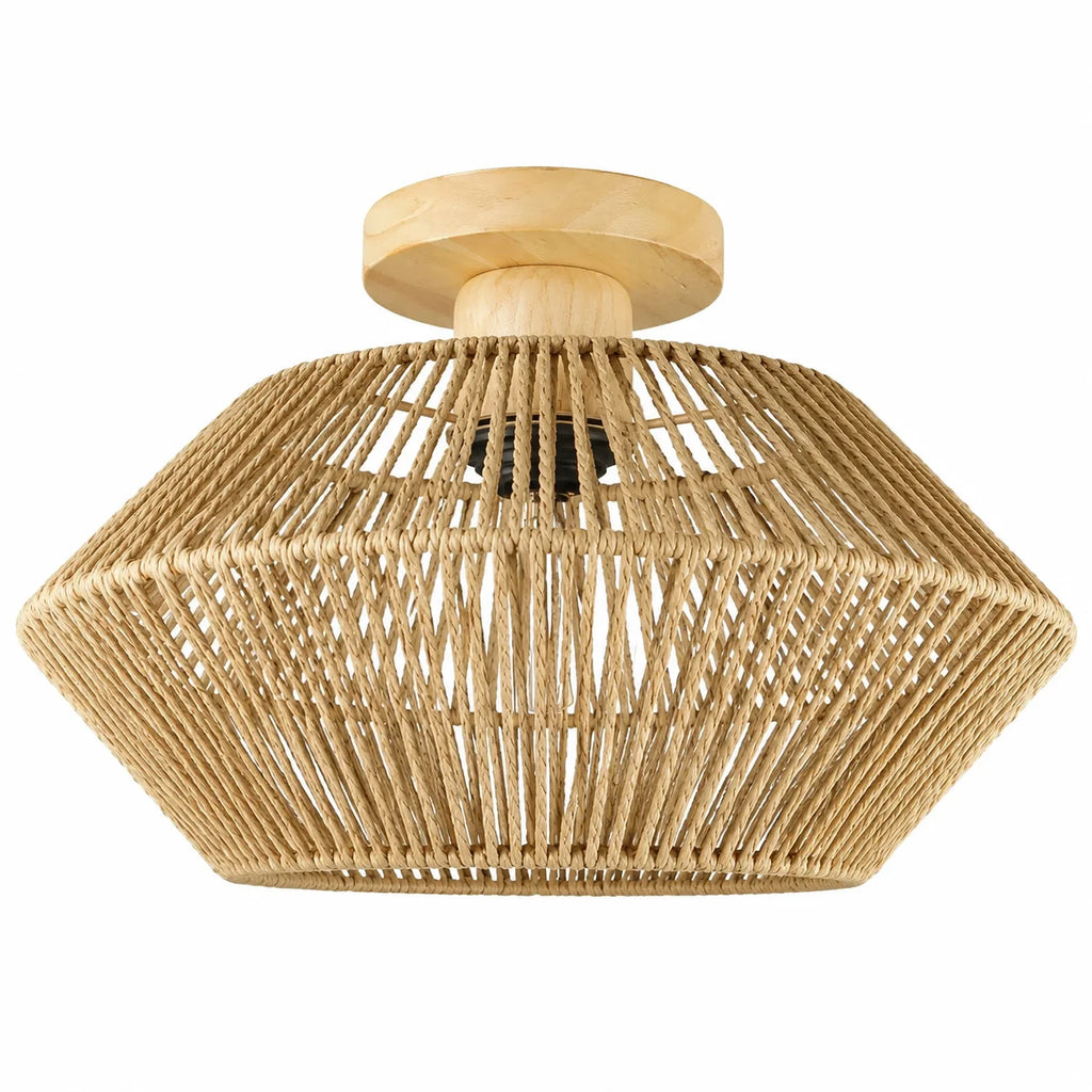 Firenze Rattan Flush Mount Ceiling Light for Living Room – detail view 3