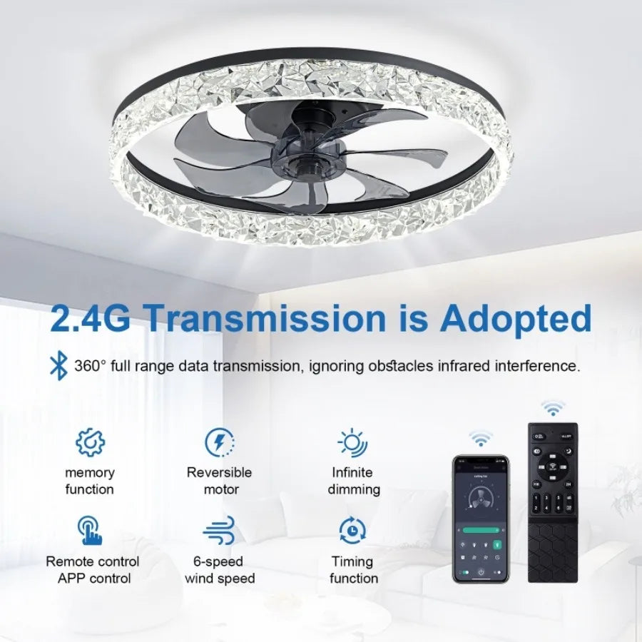 Helios Low-Noise DC Ceiling Fan Light for Living Room – 6-Speed Remote