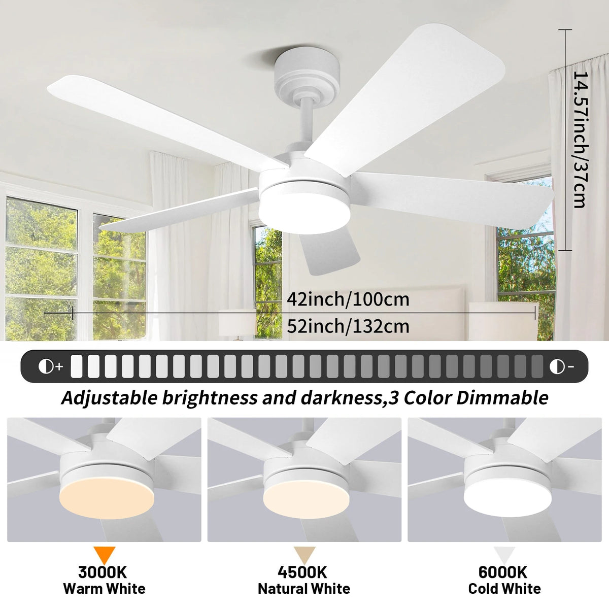 Orlena 40/52-Inch Black Ceiling Fan with Light – Remote Control