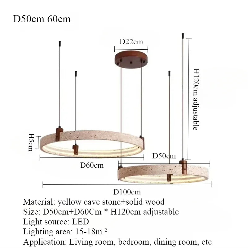 Travertine Round Pendant Light – Wabi-Sabi Minimalist LED for Living Room | Maris Arc by Evenlyr