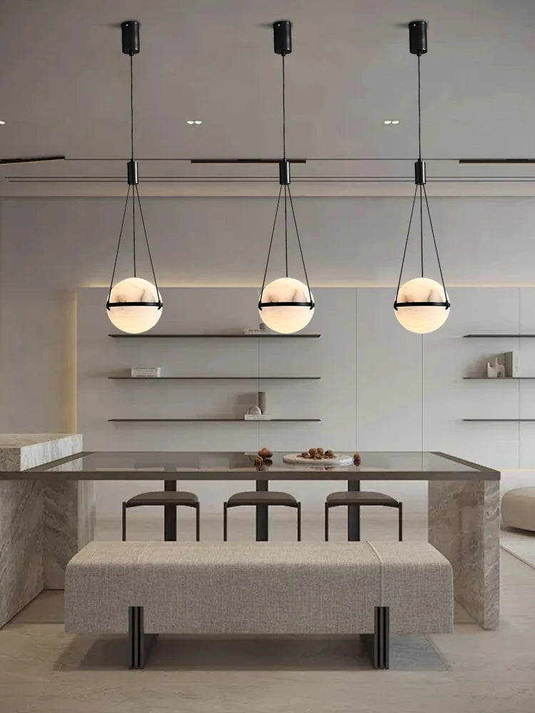 Alabaster & Marble Pendant Light – Modern Minimalist Dimmable LED for Kitchen Island, Dining Room, Restaurant | Aviana Line by Evenlyr