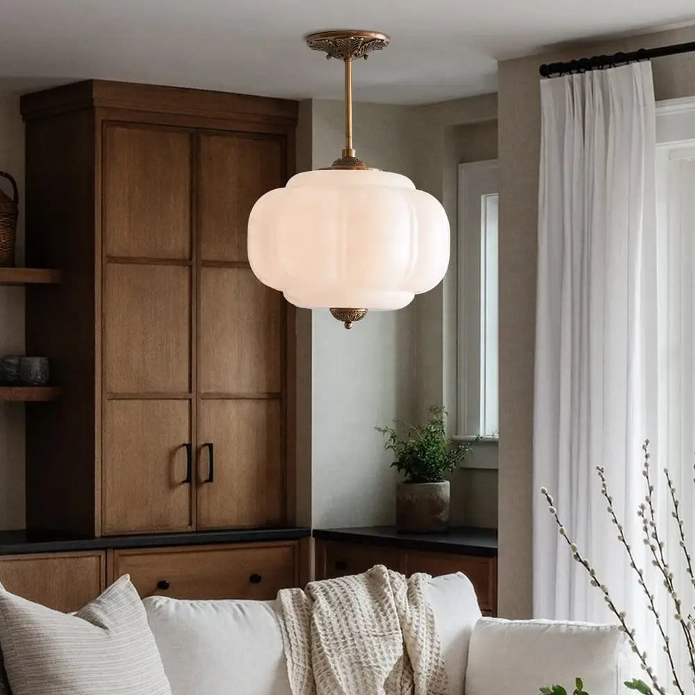 Glass & Brass Pendant Light – Mid-Century Vintage LED for Living Room, Bedroom & Bedside | Noemi Halo by Evenlyr