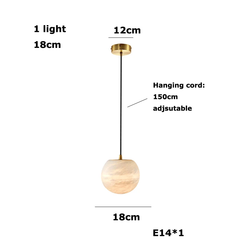 Alabaster & Marble Globe Chandelier – Modern Dimmable LED for Living Room, Bedroom & Bedside | Lunara Frame by Evenlyr