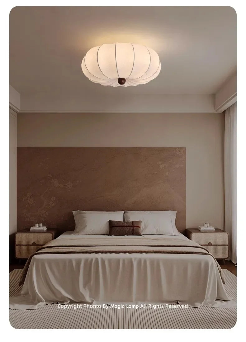 Fabric Flush Mount Ceiling Light – Wabi-Sabi Japanese for Bedroom & Bedside, Living Room | Elowen Arc by Evenlyr