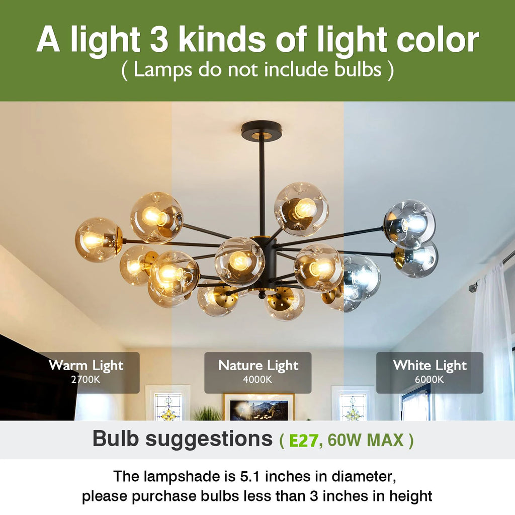 Glass Globe Chandelier – Nordic Modern LED for Living Room, Dining Room & Kitchen | Virelle Veil by Evenlyr
