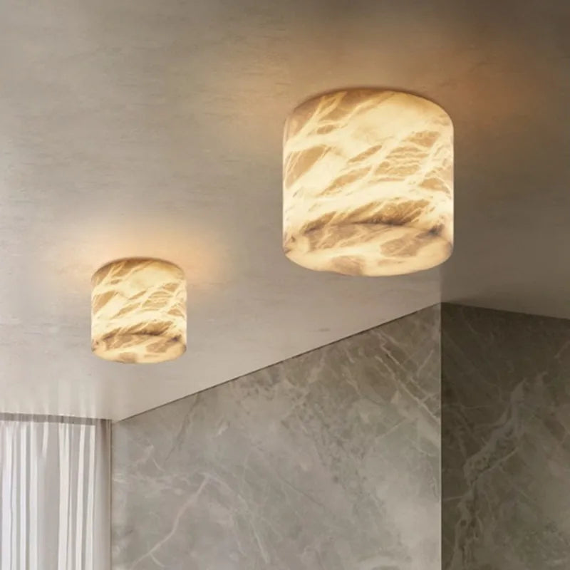 Alabaster & Marble Flush Mount Ceiling Light – Modern for Bedroom & Bedside, Hallway & Entryway | Lunara Arc by Evenlyr