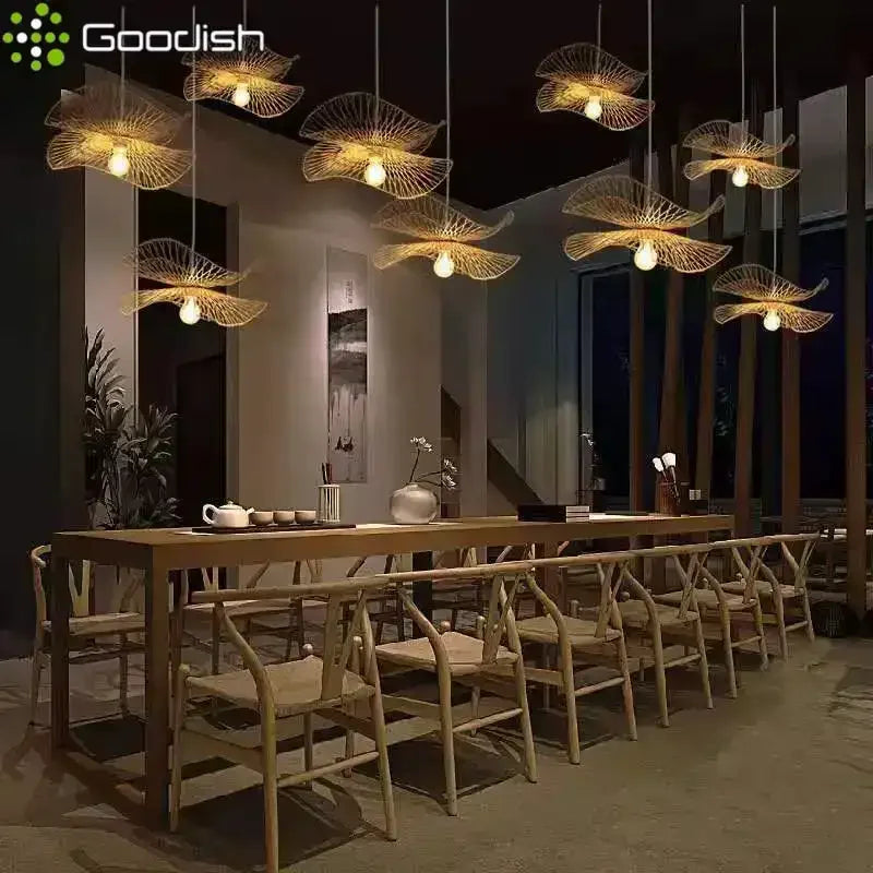 Rattan & Wood Chandelier – Organic Modern for Dining Room, Living Room, Kitchen Island | Vesper Orbit by Evenlyr