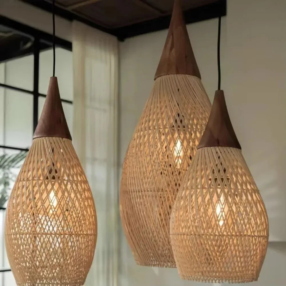 Rattan & Wood Pendant Light – Vintage Modern for Dining Room, Restaurant, Bedroom | Bellara Orbit by Evenlyr