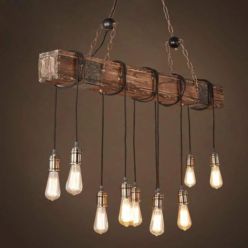 Helios 10-Light Wood Chandelier for Hallway – Adjustable