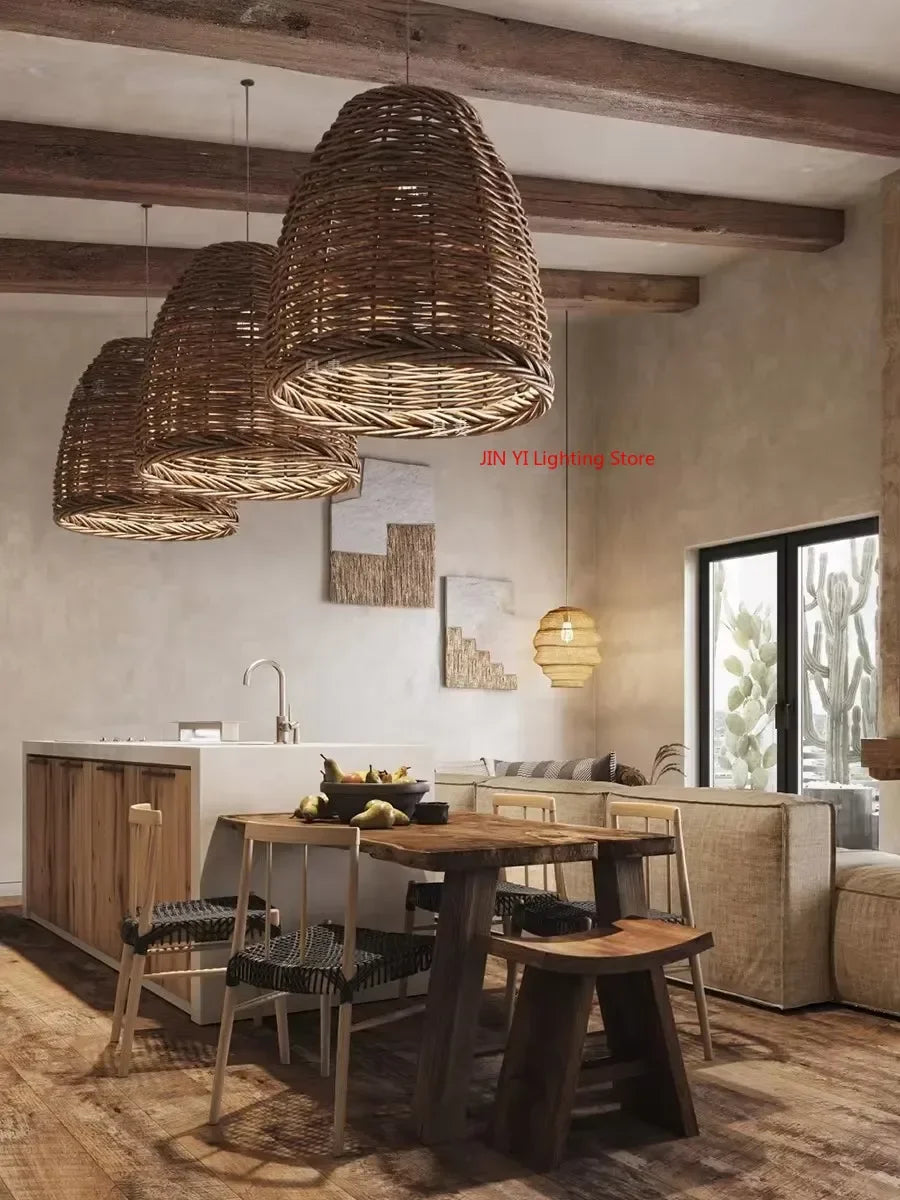 Aurelia Wabi-Sabi Rattan Pendant Light for Dining Room – Vintage