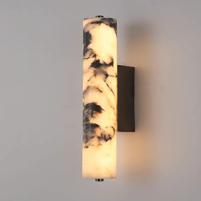 Liora Vault Natural Marble Wall Sconce – Luxury styled in a living room interior