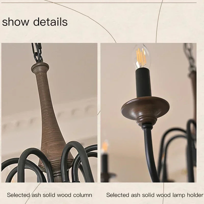 Belluno Vintage Wood Chandelier for Living Room – Nordic – detail view 6