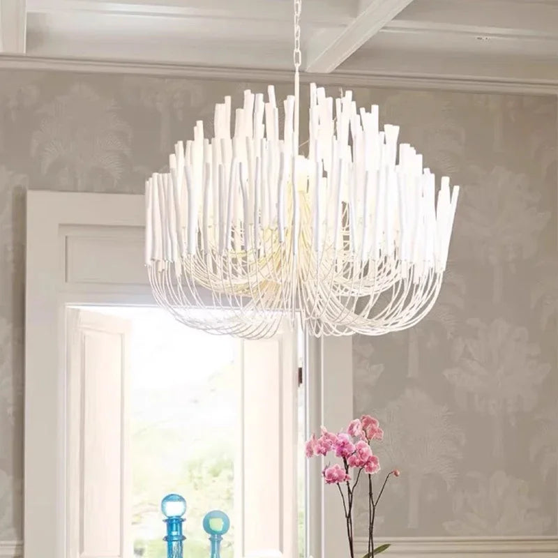 Nordic Modern Chandelier – Wood for Staircase, Hotel Lobby | Isolde Crest by Evenlyr