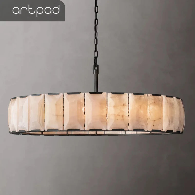 Alabaster & Marble Chandelier – Modern Minimalist Dimmable LED for Dining Room, Living Room, Kitchen Island | Ilyra Crest by Evenlyr