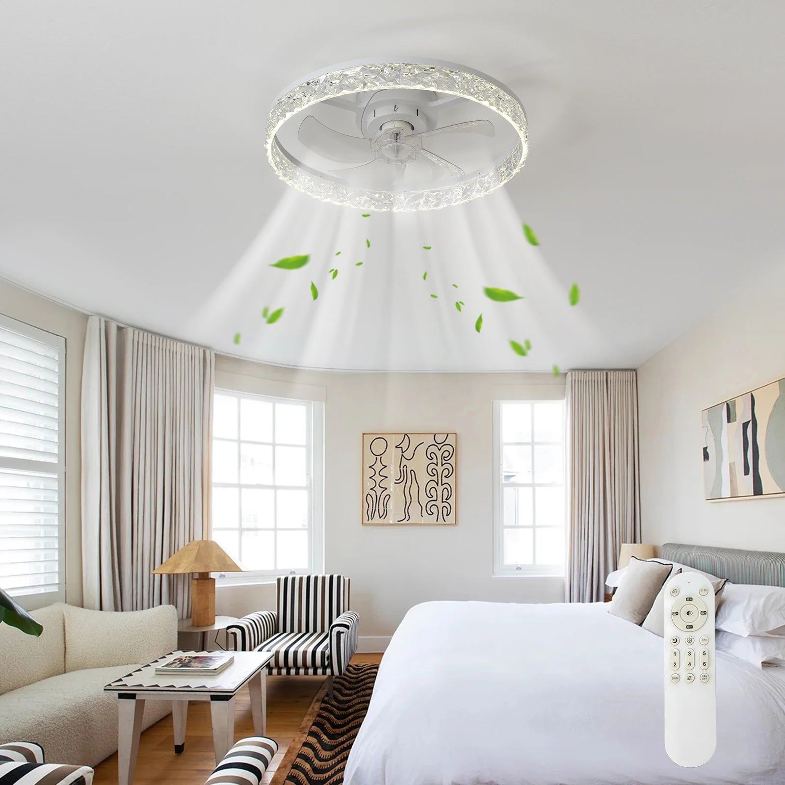 Merano Crystal Bladeless Ceiling Fan with Light – Remote Control – product view