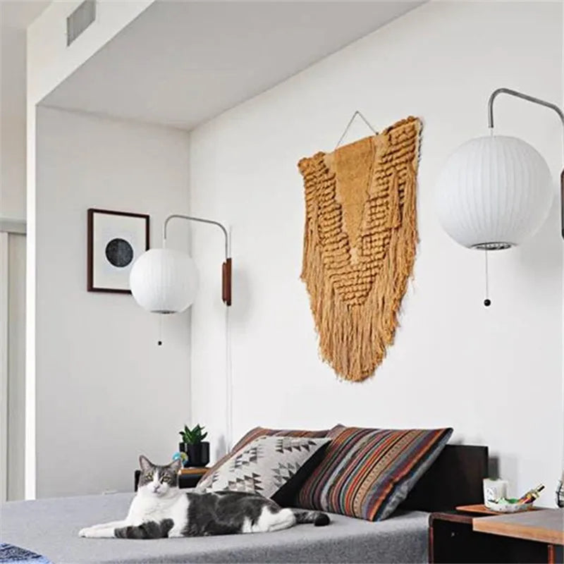 Fabric Adjustable Swing-Arm Wall Sconce – Japanese Vintage Adjustable Plug-In for Bedroom & Bedside, Hotel & Hospitality, Restaurant & Café | Aveline