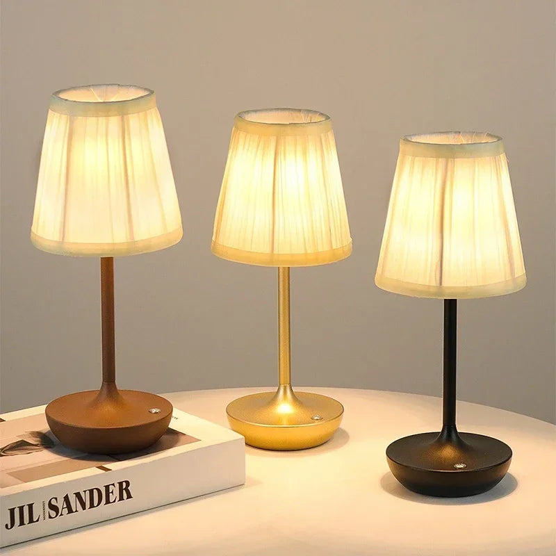 Fabric Table Lamp – Modern Minimalist Cordless Rechargeable for Bedside, Restaurant Table, Hotel Room | Elowen Column by Evenlyr