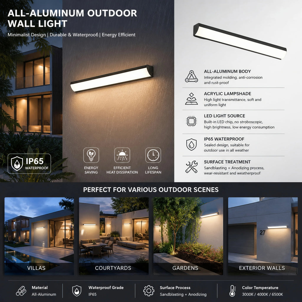 Palermo IP65 Linear Outdoor Wall Light for Exterior Wall – App Control – detail view 4