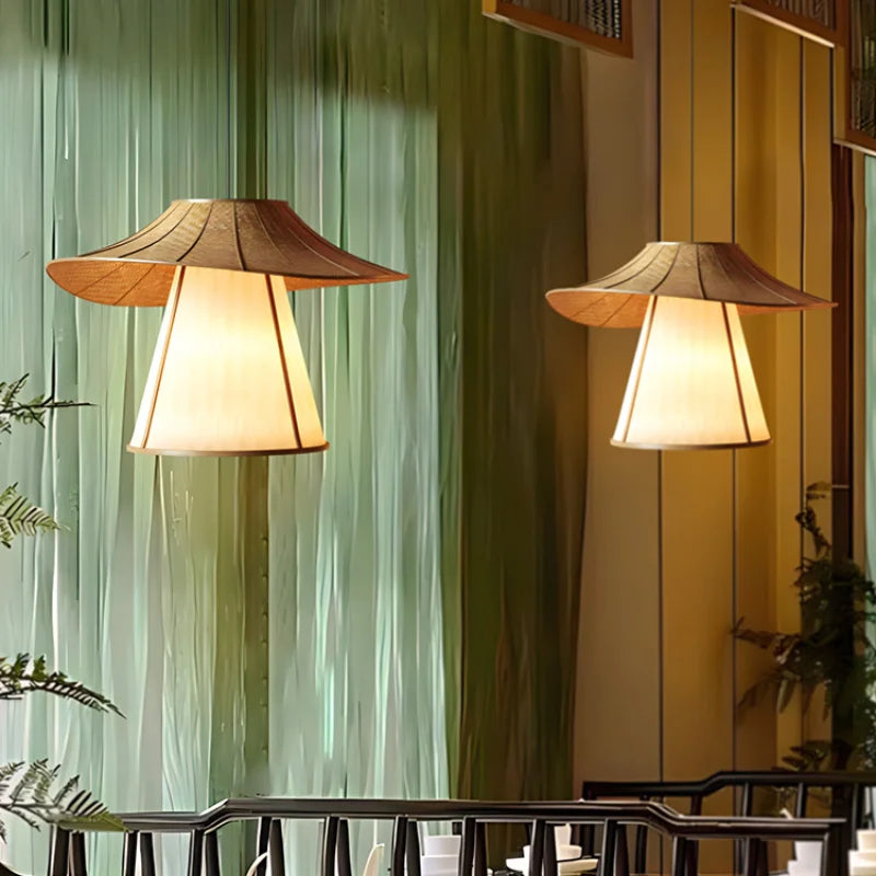 Rattan & Fabric Chandelier – Wabi-Sabi Japanese for Dining Room, Living Room, Bedroom | Elaris Dome by Evenlyr