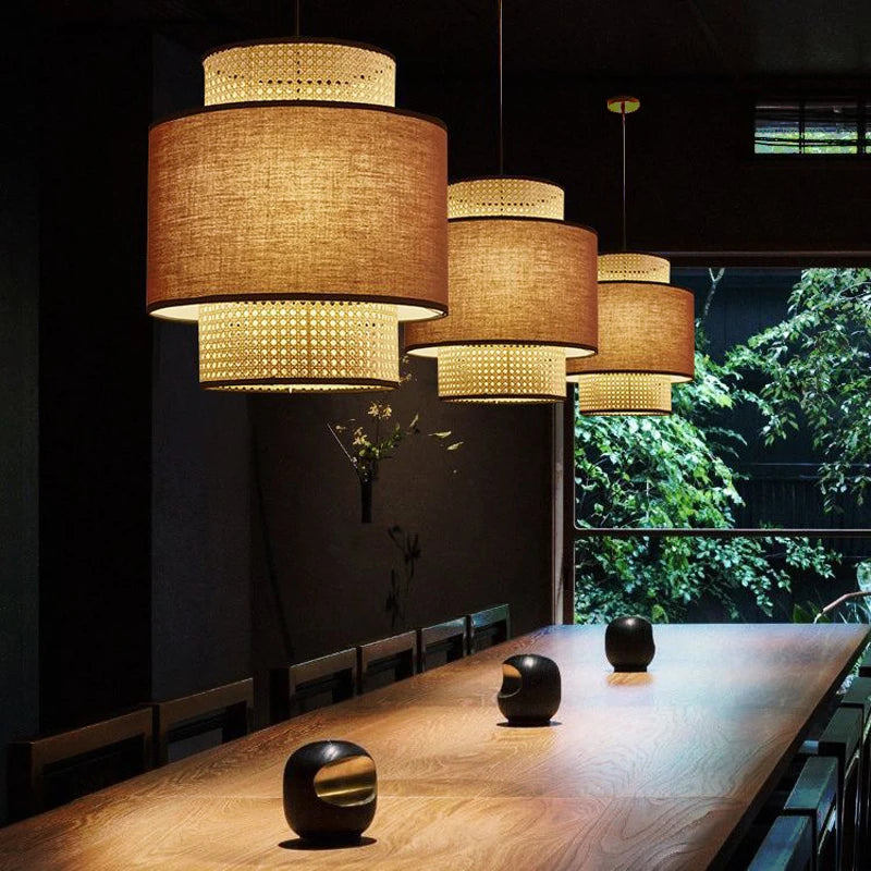 Rattan & Fabric Chandelier – Wabi-Sabi Japanese for Dining Room, Bedroom, Living Room | Aurelia Orbit by Evenlyr