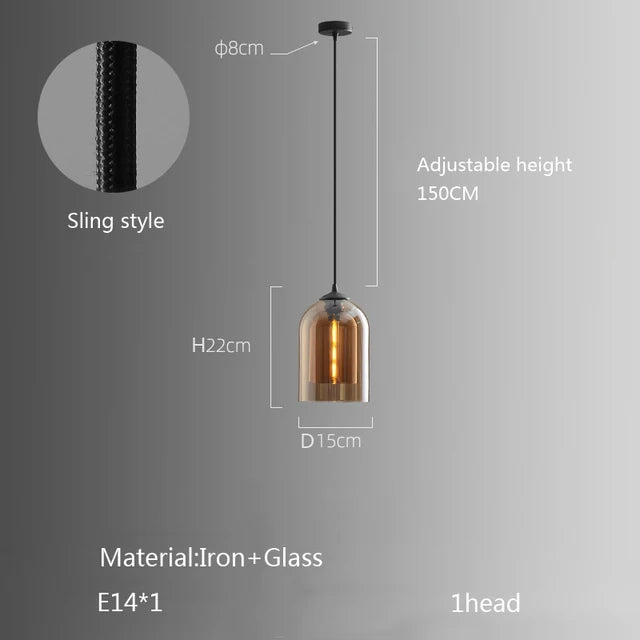 Quintara Long Copper and Glass Chandelier for Staircase