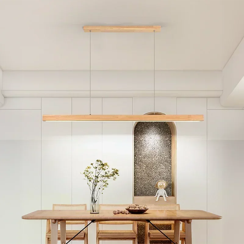 Ginevra Long Wood Pendant Light for Dining Table – Nordic