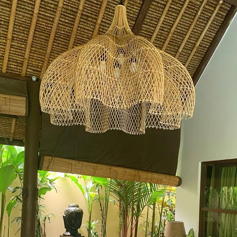 Rattan Chandelier – Wabi-Sabi Japanese for Living Room, Hotel Lobby, Bedroom | Isolde Orbit by Evenlyr