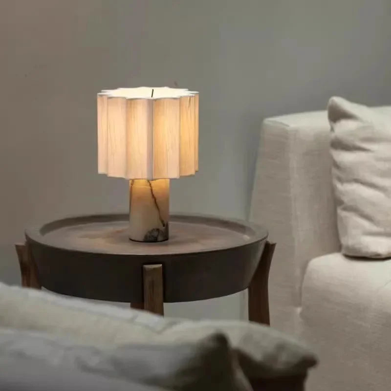 Marble & Fabric Table Lamp – Modern Minimalist Dimmable LED for Bedside, Desk & Office, Living Room | Bellara Grove by Evenlyr