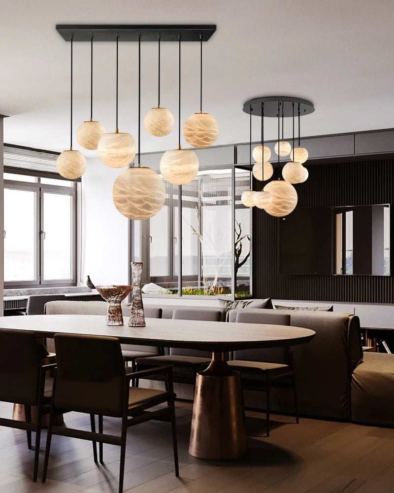 Alabaster & Marble Globe Chandelier – Modern Dimmable LED for Living Room, Bedroom & Bedside | Lunara Frame by Evenlyr
