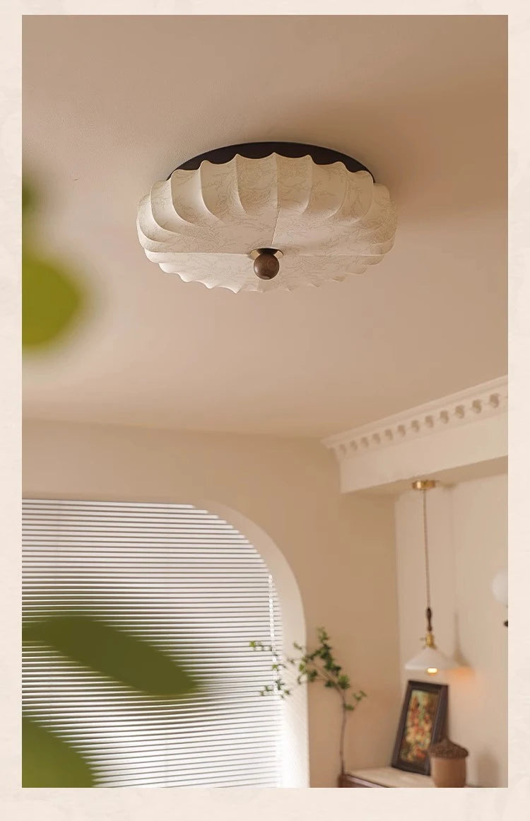 Fabric Flush Mount Ceiling Light – Wabi-Sabi Vintage for Bedroom & Bedside, Living Room, Dining Room & Kitchen | Celia Frame by Evenlyr