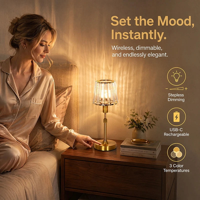 Quilla Contour Rechargeable Crystal Desk Lamp – product view 3