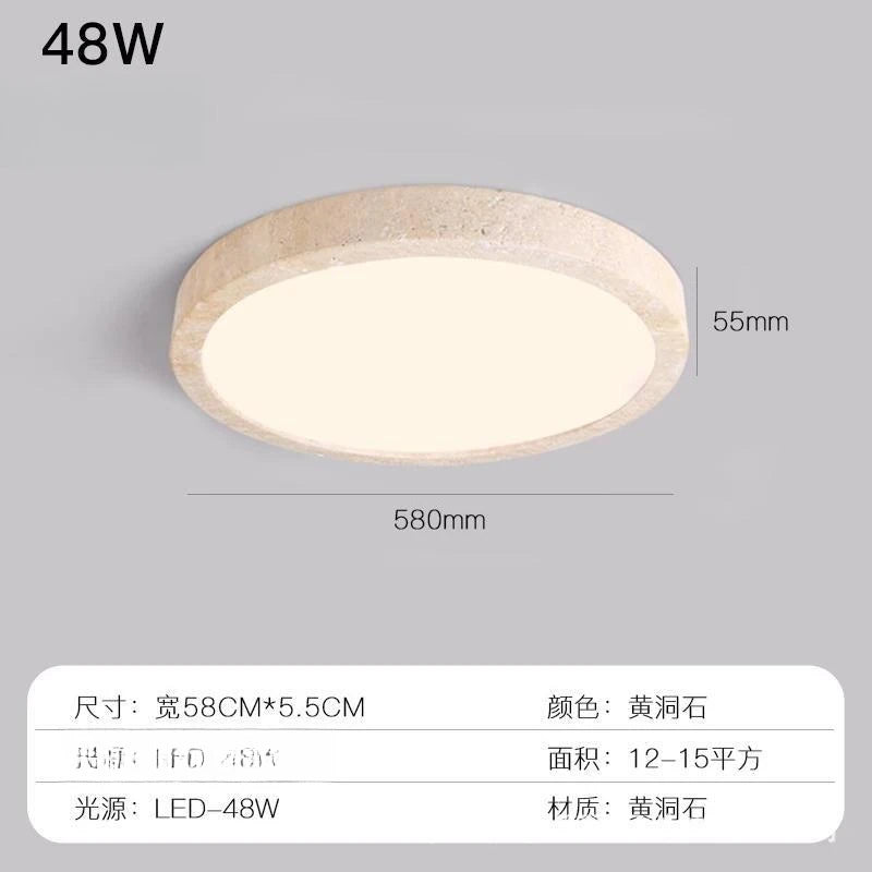 Travertine Flush Mount Ceiling Light – Wabi-Sabi Japanese Dimmable LED for Bedroom, Living Room, Hallway | Lucienne Arc by Evenlyr