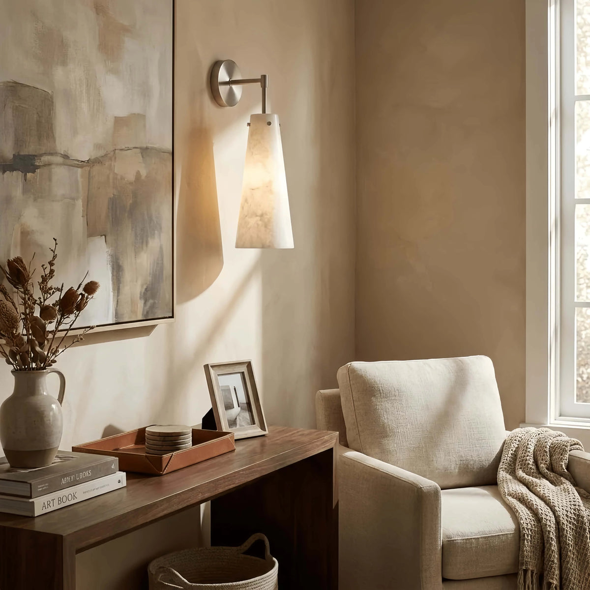 Ravena Natural Alabaster Wall Sconce for Hallway – Minimalist – detail view 5