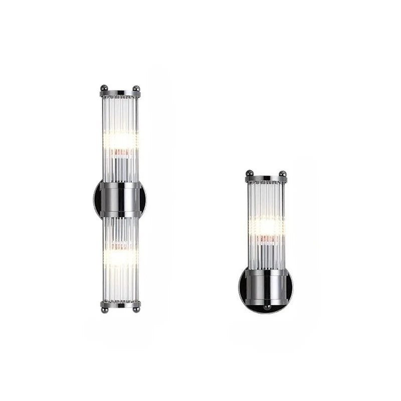 Crystal & Glass Cylinder Wall Sconce – Modern for Bathroom, Bedroom & Bedside, Hotel & Hospitality | Aurelle Frame by Evenlyr