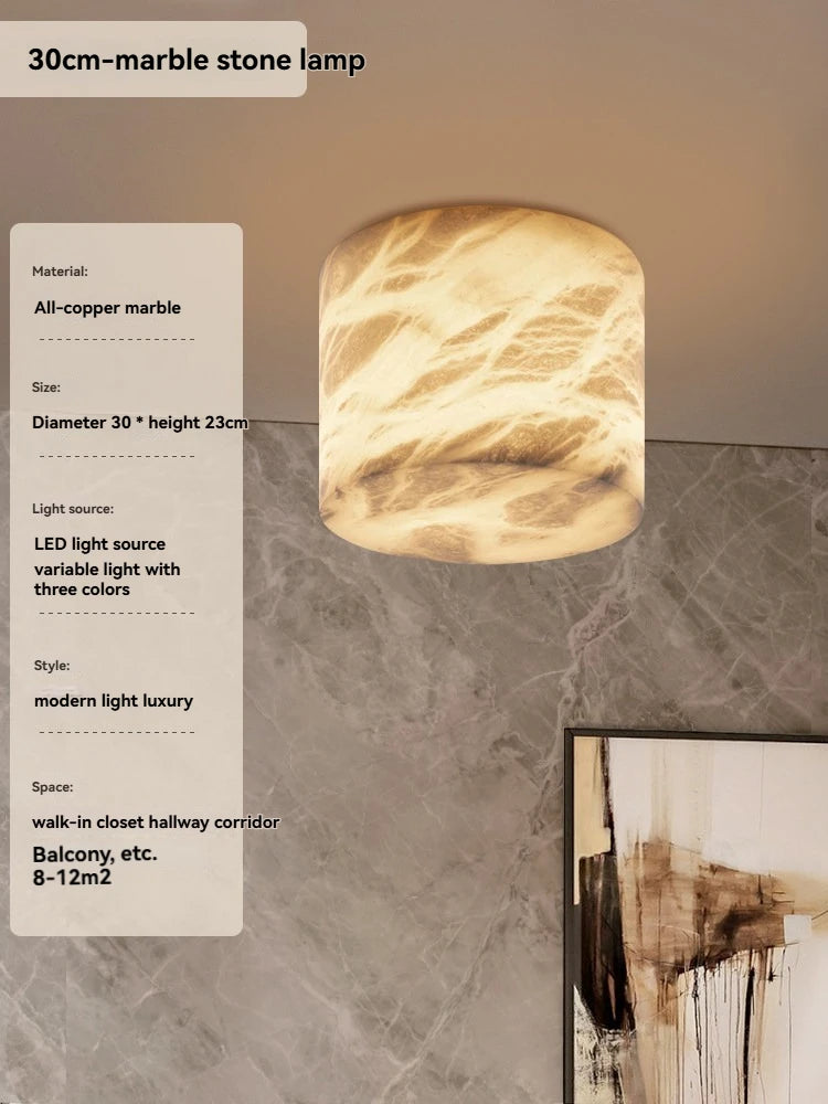 Alabaster & Marble Flush Mount Ceiling Light – Modern for Bedroom & Bedside, Hallway & Entryway | Lunara Arc by Evenlyr