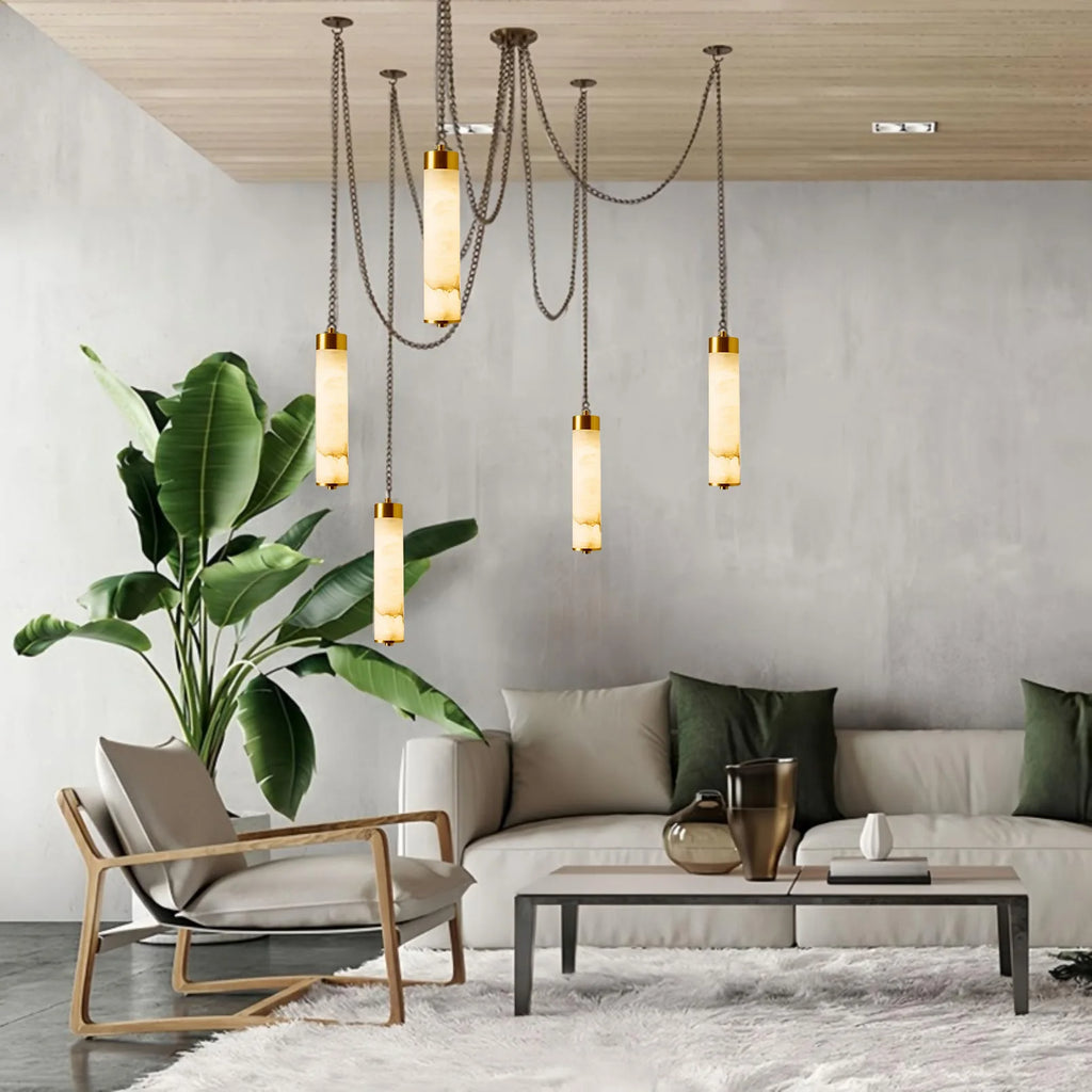 Alabaster & Marble Chandelier – Modern Minimalist Multi-Light for Dining Room, Living Room, Staircase | Mirelle Halo by Evenlyr