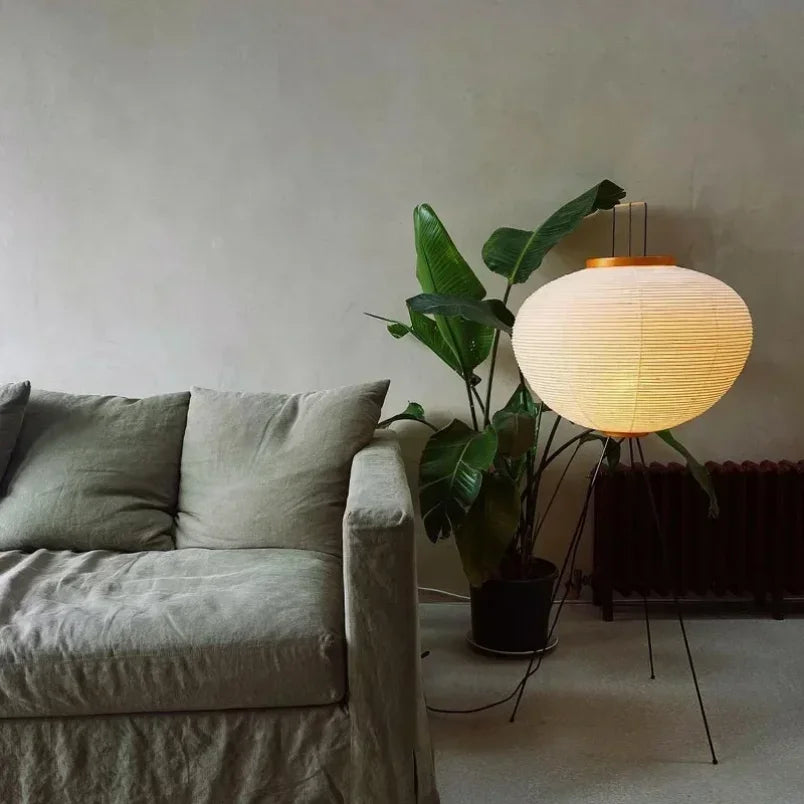 Rice Paper & Wood Floor Lamp – Wabi-Sabi Japanese for Living Room, Bedroom, Reading Corner | Jessamine Orbit by Evenlyr